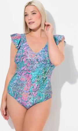 Ulla Popken Badeanzug Badeanzug Schlange Volant Flügelärmel Softcups