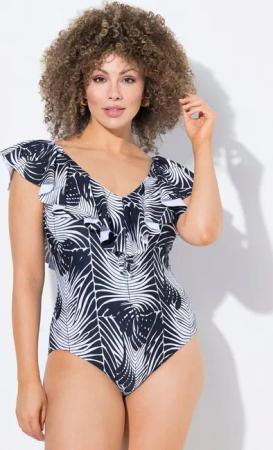 Ulla Popken Badeanzug Badeanzug Schlangenmuster Softcups Volant recycelt