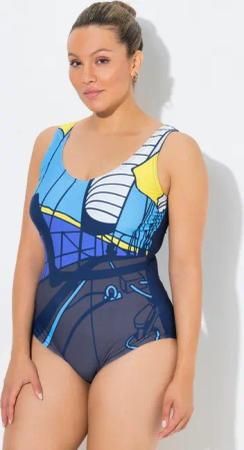 Ulla Popken Badeanzug Badeanzug Segelmotiv ohne Softcups Rundhals