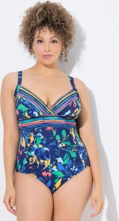 Ulla Popken Badeanzug Badeanzug Softcups V-Ausschnitt Powermesh