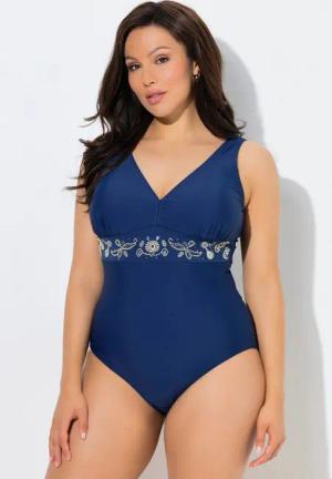 Ulla Popken Badeanzug Badeanzug Softcups Zierborte