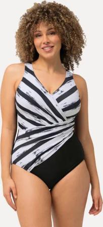 Ulla Popken Badeanzug Badeanzug Streifen Softcups Drapierung recycelt