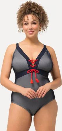 Ulla Popken Badeanzug Badeanzug Streifen Softcups Träger verstellbar