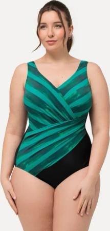 Ulla Popken Badeanzug Badeanzug Streifen Wickeloptik Softcups recycelt