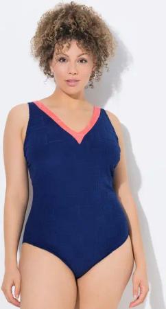 Ulla Popken Badeanzug Badeanzug Struktur ohne Softcups V-Ausschnitt