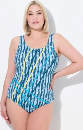 Ulla Popken Badeanzug Badeanzug Wellenmuster Piping ohne Softcups