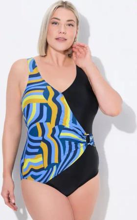 Ulla Popken Badeanzug Badeanzug Wickeloptik Softcups Zierring recycelt