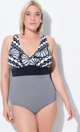 Ulla Popken Badeanzug Badeanzug Zierband Softcups recycelt