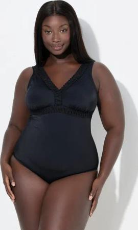 Ulla Popken Badeanzug Badeanzug Zierborten Softcups tiefer Rücken