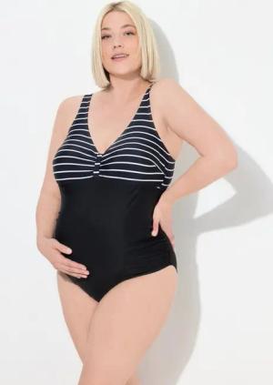 Ulla Popken Badeanzug Bellieva-Badeanzug Streifen Umstandsmode Softcups Schwangerschaft