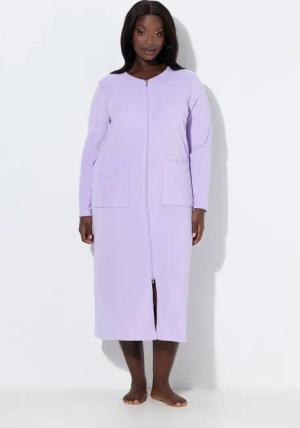 Ulla Popken Bademantel Bademantel Frottee 2-Wege-Reissverschluss Langarm, Langform, Materialmix