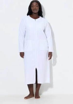 Ulla Popken Bademantel Bademantel Frottee 2-Wege-Reissverschluss Langarm, Langform, Materialmix