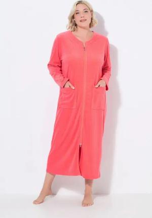 Ulla Popken Bademantel Bademantel Frottee 2-Wege-Reissverschluss Langarm, Langform, Materialmix