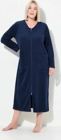 Ulla Popken Bademantel Bademantel Frottee 2-Wege-Reissverschluss Langarm, Langform, Materialmix