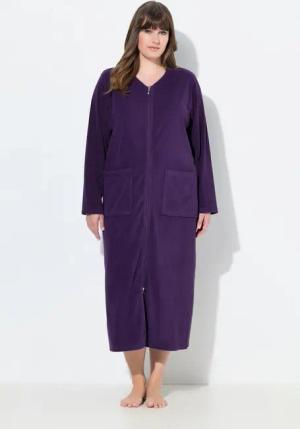 Ulla Popken Bademantel Bademantel Frottee 2-Wege-Reissverschluss Langarm, Langform, Materialmix