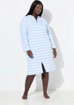 Ulla Popken Bademantel Bademantel Streifen 2-Wege-Zipper Langarm Frottee, lang, Materialmix