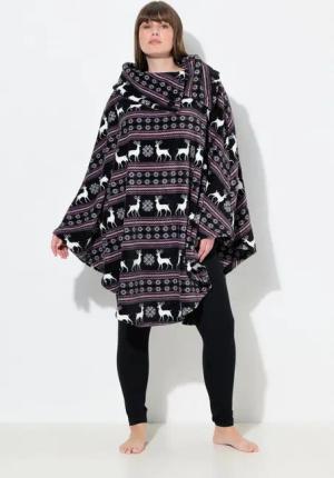 Ulla Popken Bademantel Homewear-Poncho breiter Kragen, kurz, Materialmix