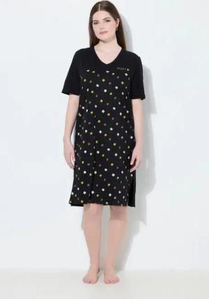 Ulla Popken Bigshirt Bigshirt Blüten Stickerei V-Ausschnitt Halbarm