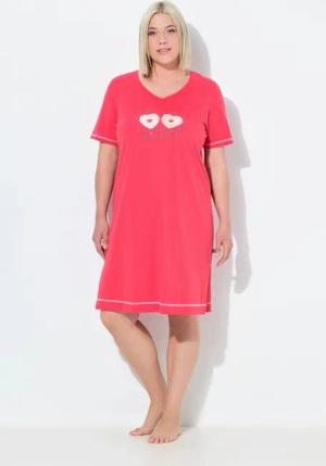 Ulla Popken Bigshirt Bigshirt platzierter Druck V-Ausschnitt Halbarm