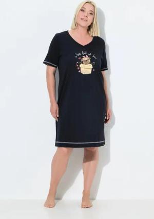 Ulla Popken Bigshirt Bigshirt platzierter Druck V-Ausschnitt Halbarm