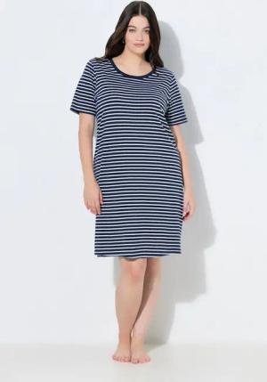 Ulla Popken Bigshirt Bigshirt Ringel Rundhals Halbarm Biobaumwolle