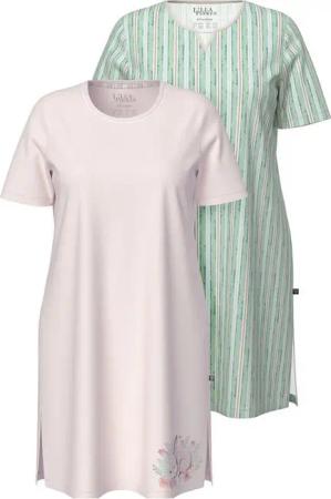 Ulla Popken Bigshirt Bigshirts 2er-Pack Streifen/Hase Rundhals Halbarm