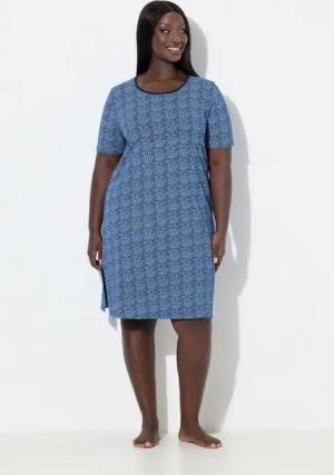 Ulla Popken Bigshirt Nachthemd Muster Rundhalsausschnitt Halbarm