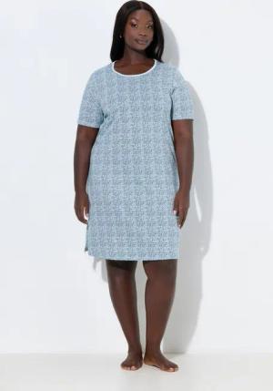 Ulla Popken Bigshirt Nachthemd Muster Rundhalsausschnitt Halbarm