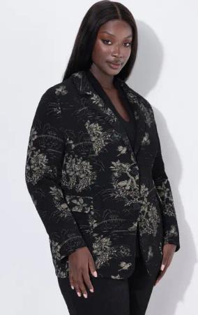 Ulla Popken Blusenblazer Jacquard-Blazer Reverskragen Langarm Stretchfutter