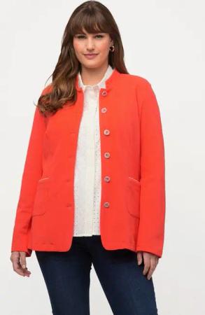 Ulla Popken Blusenblazer Sweat-Janker Struktur Stehkragen Schmuckknöpfe