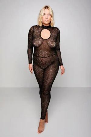 Ulla Popken Body Catsuit Langarm Leo Spitze
