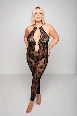 Ulla Popken Body Catsuit Neckholder Spitze Ouvert-Öffnung