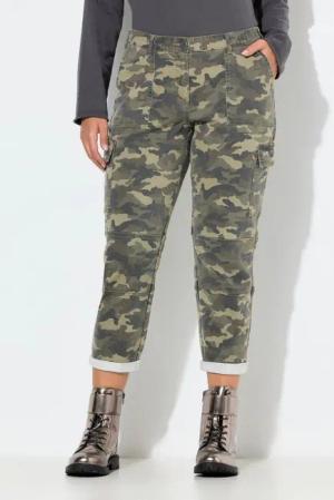 Ulla Popken Cargoshorts Boyfriend-Hose Camouflage Fransensaum