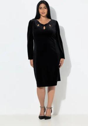 Ulla Popken Cocktailkleid Bodycon-Kleid Samt Cut-Outs Langarm