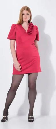 Ulla Popken Cocktailkleid Bodycon-Scubakleid 3D-Rosen Puff-Halbarm