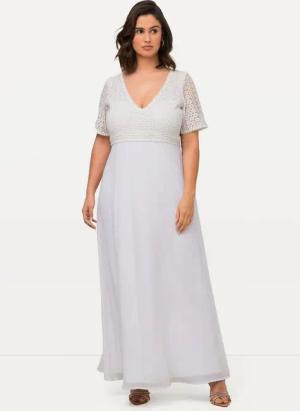 Ulla Popken Cocktailkleid Brautkleid Boho-Style A-Linie V-Ausschnitt Halbarm