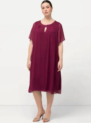 Ulla Popken Cocktailkleid Chiffonkleid Schmucksteine A-Linie Rundhals