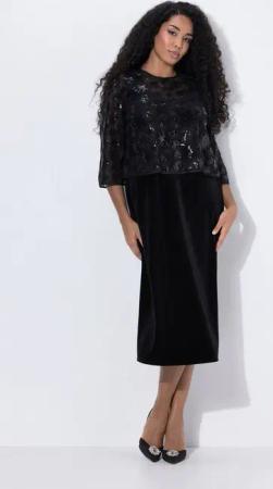 Ulla Popken Cocktailkleid Cocktail-Midikleid Pailletten Rundhals 3/4-Arm