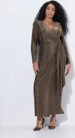 Ulla Popken Cocktailkleid Maxikleid Glitter Wickeleffekt V-Ausschnitt