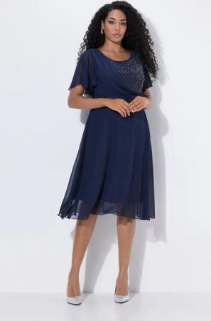 Ulla Popken Cocktailkleid Midi-Abendkleid Chiffon Drapierung