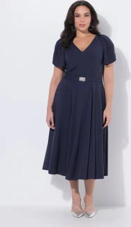 Ulla Popken Cocktailkleid Midi-Abendkleid Zierschleifen V-Ausschnitt