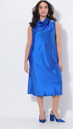 Ulla Popken Cocktailkleid Satin-Midikleid Ziersteine Stehkragen ärmellos