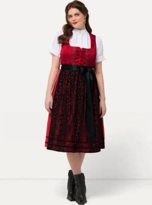 Ulla Popken Dirndl Dirndl Spitzenschürze Carree-Ausschnitt ärmellos