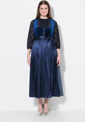 Ulla Popken Dirndl Dirndl Stretch-Samt Carré-Ausschnitt ärmellos