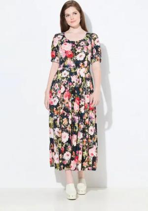 Ulla Popken Dirndl Maxikleid Leinenmix Blüten Rundhals Halbarm