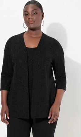 Ulla Popken Druckbluse 2-in-1-Blusenshirt Glitzer V-Ausschnitt 3/4-Arm