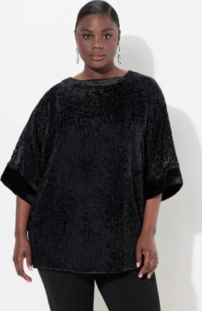 Ulla Popken Druckbluse Bluse Ausbrenner-Samt Oversized Rundhals Halbarm