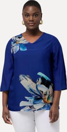 Ulla Popken Druckbluse Bluse Blüten Oversized V-Ausschnitt