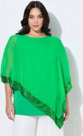 Ulla Popken Druckbluse Bluse Chiffon-Überwurf U-Boot-Ausschnitt 3/4-Arm