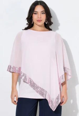 Ulla Popken Druckbluse Bluse Chiffon-Überwurf U-Boot-Ausschnitt 3/4-Arm